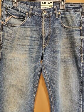 Ariat Men's Straight Fit Faded Blue Denim Jeans 36/36